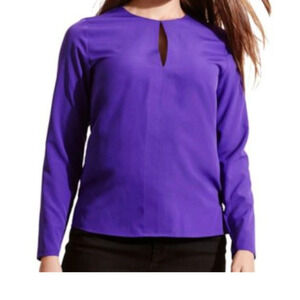 Lauren Ralph Lauren Blouse Womens XS Keyhole Curved Hem Long Sleeve NWT